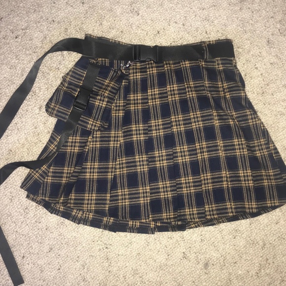 black and orange gingham pleated skirt - Picture 2 of 5